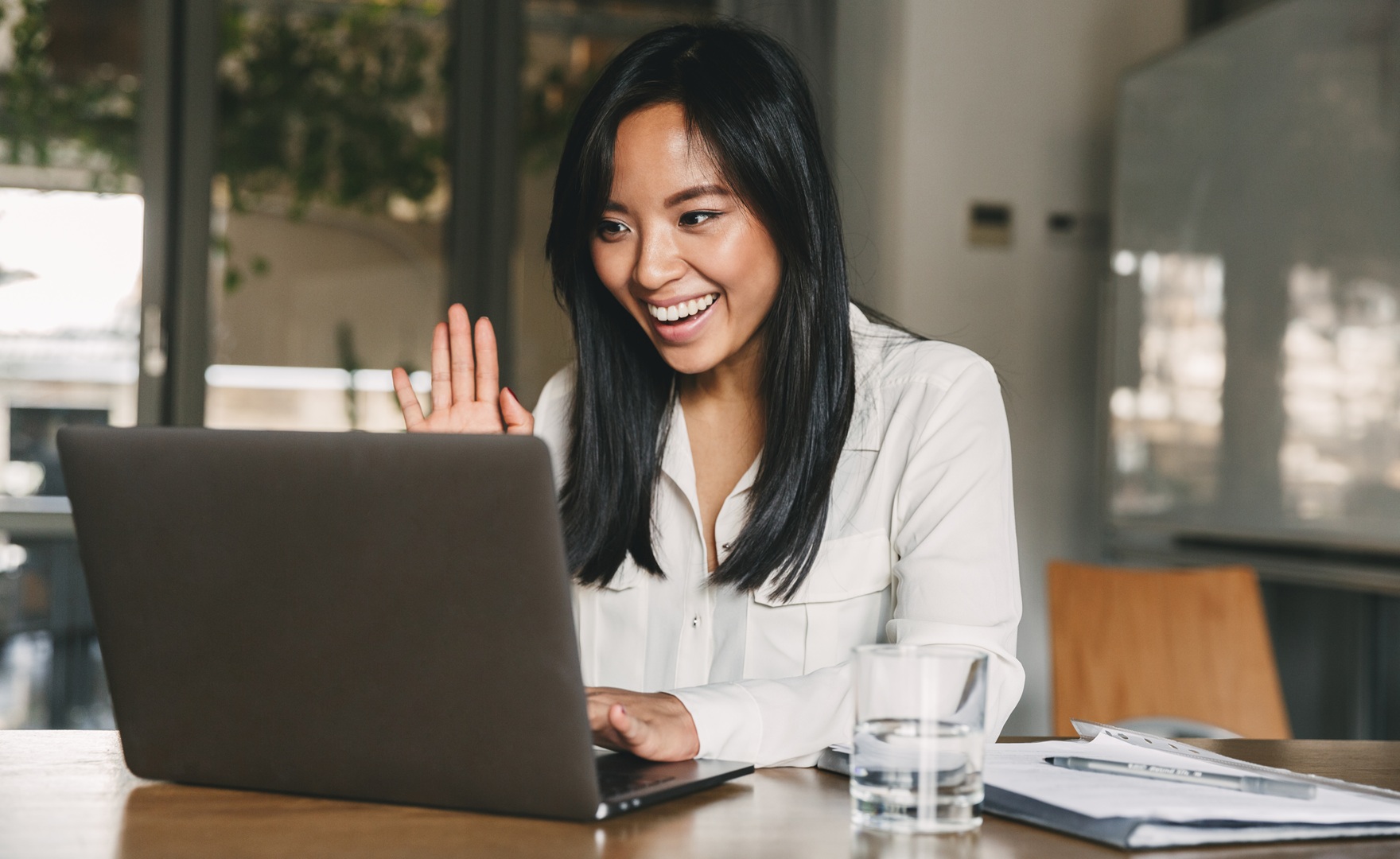 happy woman on video call