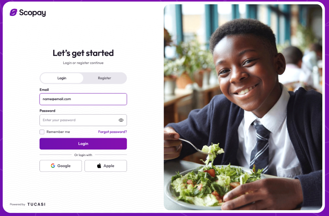 Scopay web app login screen Scopay web app login screen