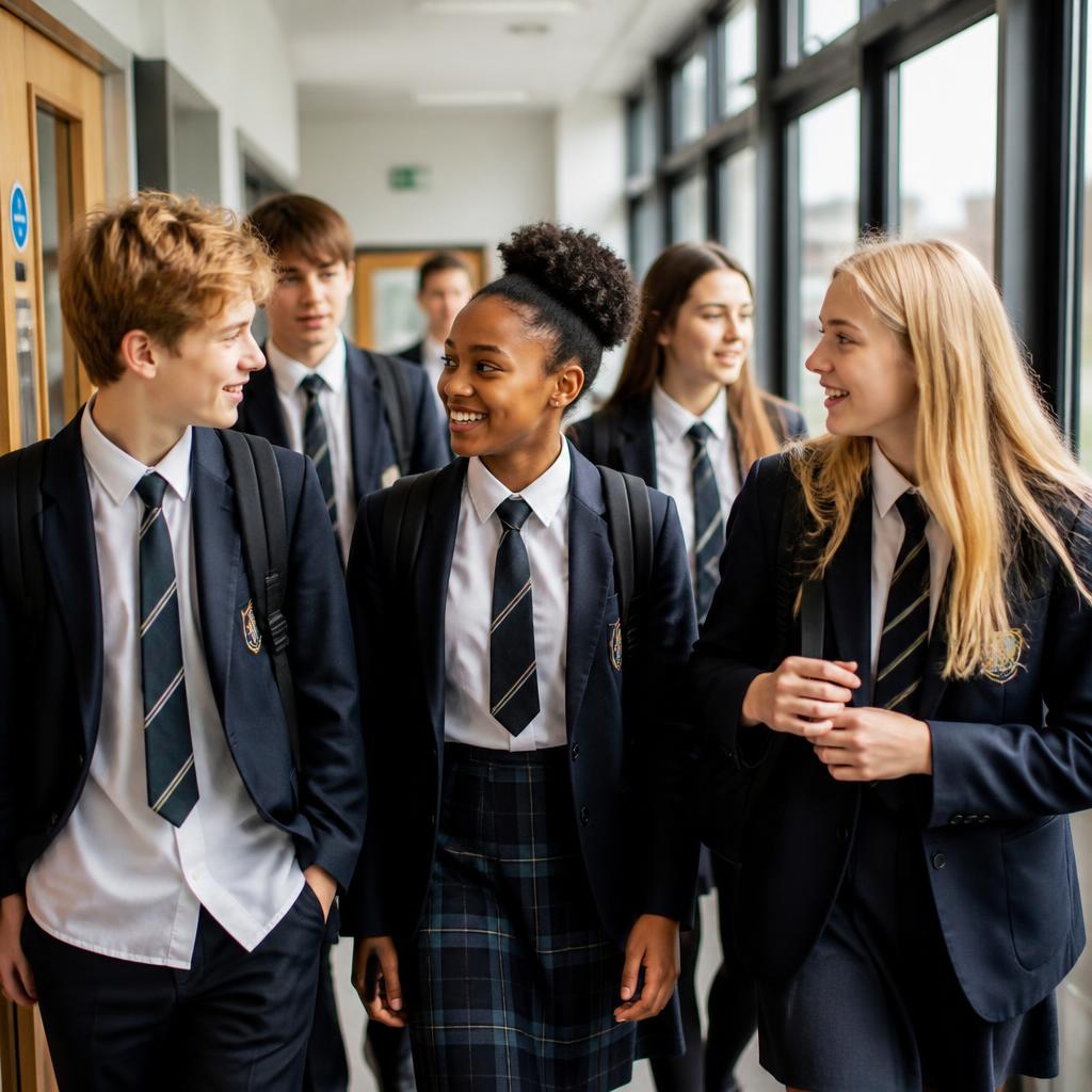 Secondary school students in a corridor Secondary school students in a corridor
